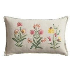World Market Ivory Multicolor Floral Embroidered Lumbar Pillow