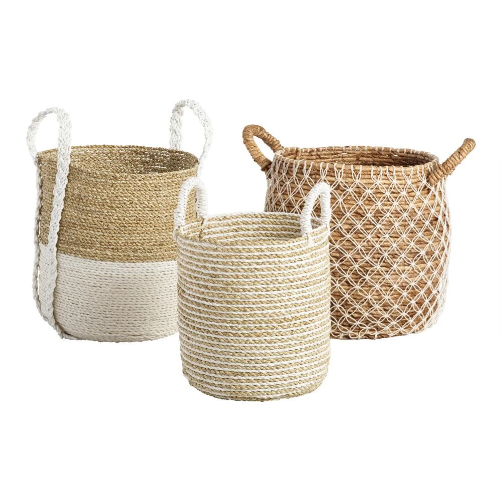 World Market Bianca Two Tone Seagrass Tote Basket - Image 3