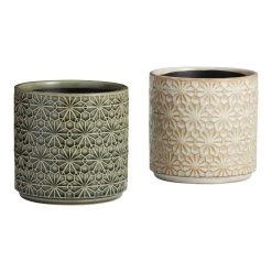 World Market Stamped Floral Ceramic Planter