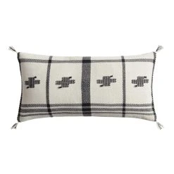 World Market Black and Ivory Embroidered Cross Lumbar Pillow