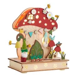 World Market Laser Cut Wood Mushroom House LED Light Up Decor