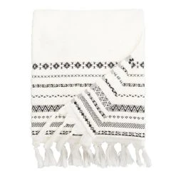 World Market Zohra Ivory And Black Geo Stripe Bath Towel