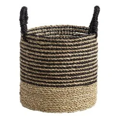 World Market Calista Small Black And Natural Seagrass Tote Basket