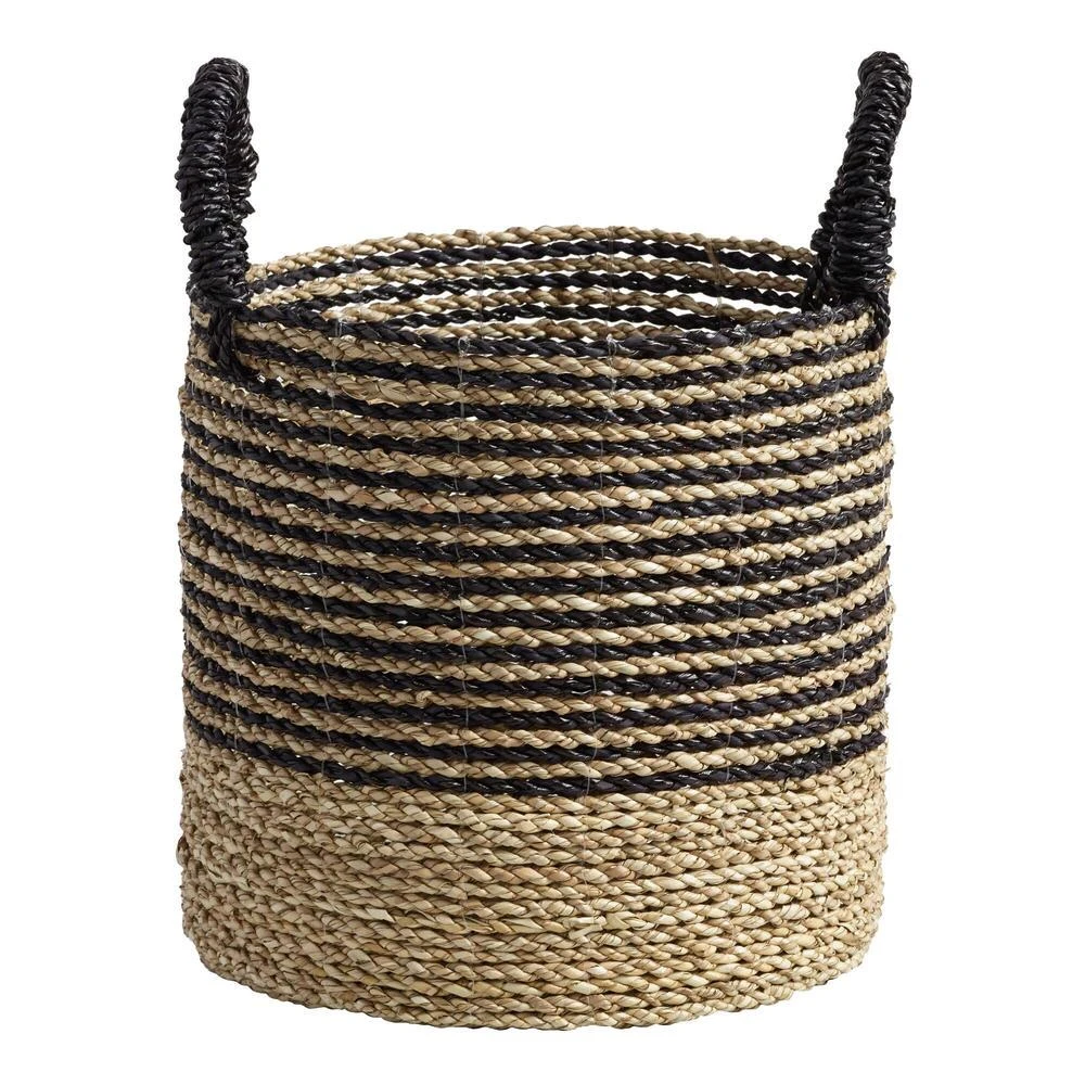 World Market Calista Small Black And Natural Seagrass Tote Basket