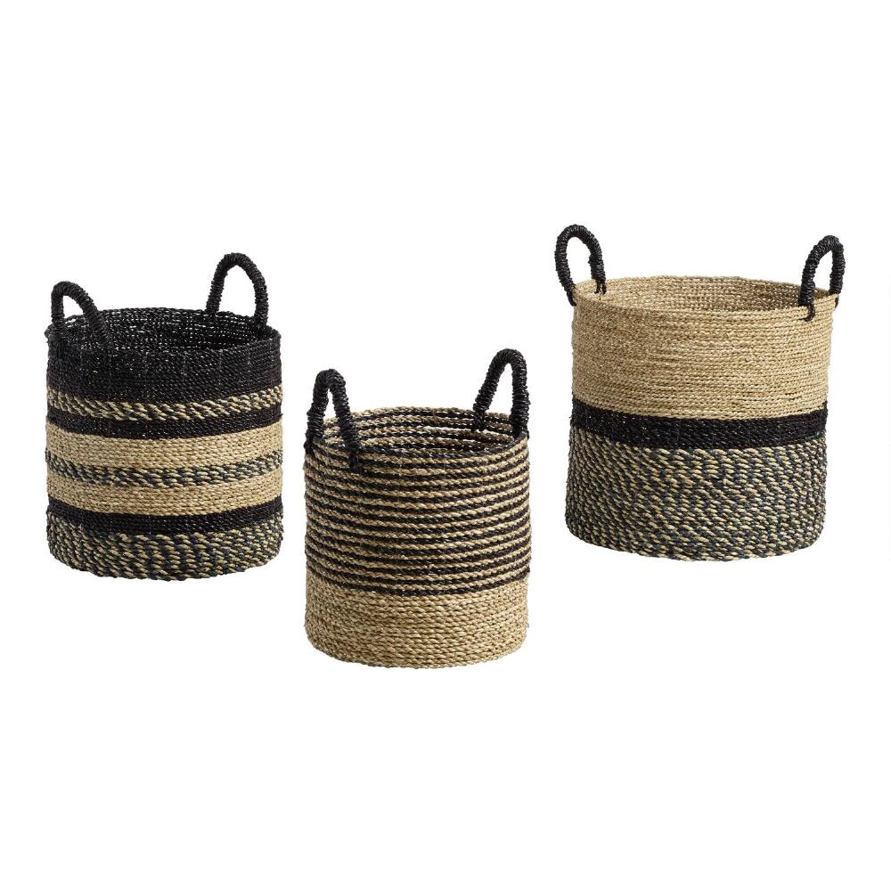 World Market Calista Small Black And Natural Seagrass Tote Basket - Image 3