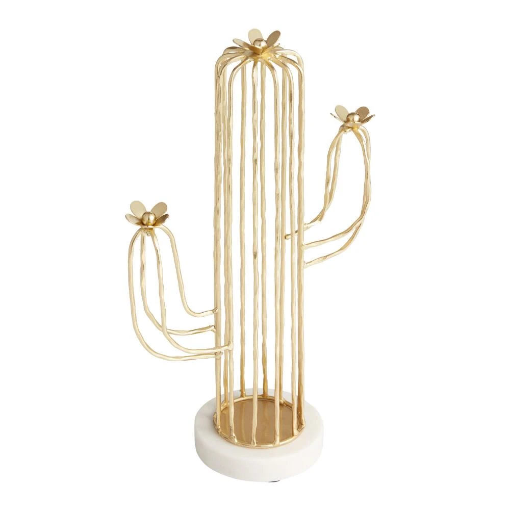 World Market Gold Wire Cactus on Marble Stand Decor