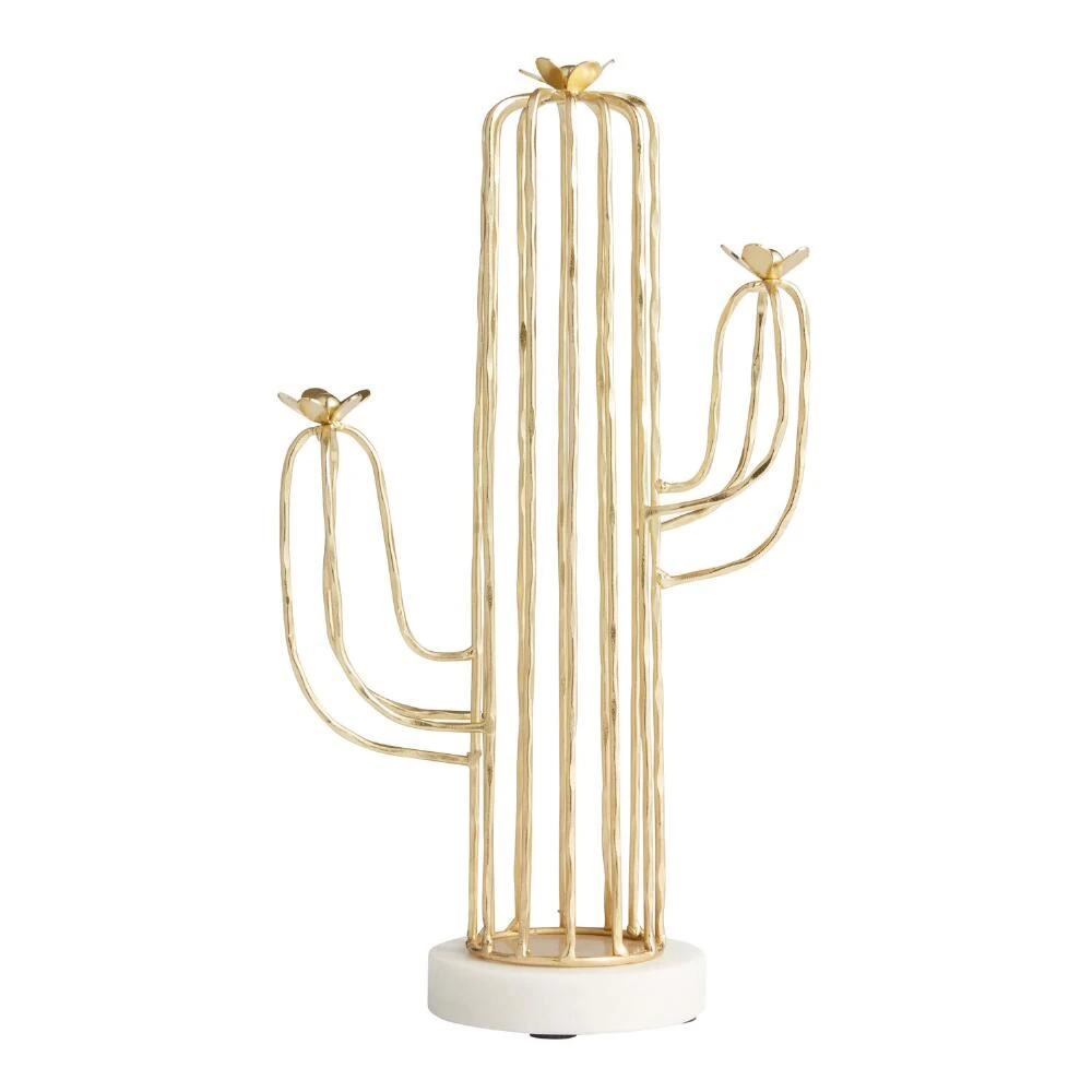 World Market Gold Wire Cactus on Marble Stand Decor - Image 2