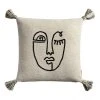 World Market Ivory Embroidered Abstract Face Throw Pillow