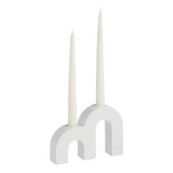 World Market White Ceramic Double Arch Taper Candle Holder