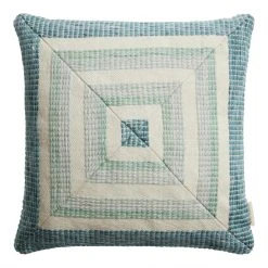 World Market Ivory and Green Woven Square Indoor Outdoor Throw Pillow