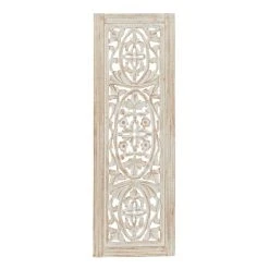 World Market Distressed Mango Wood Carved Floral Panel Wall Decor