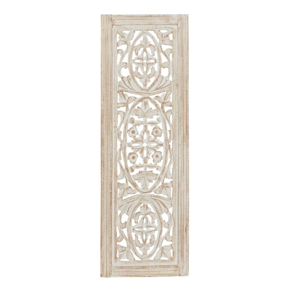 World Market Distressed Mango Wood Carved Floral Panel Wall Decor
