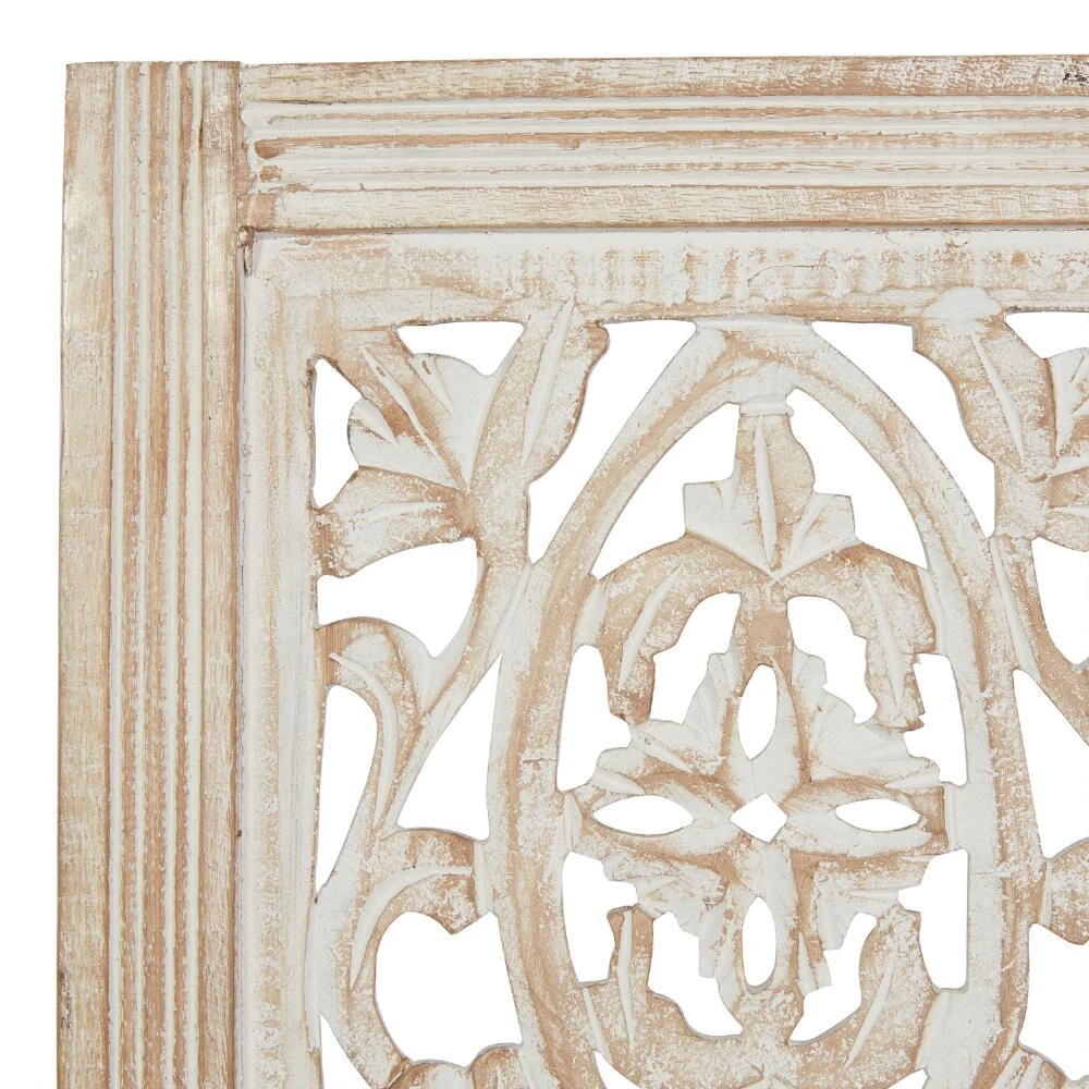 World Market Distressed Mango Wood Carved Floral Panel Wall Decor - Image 3