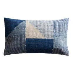 World Market Blue Patchwork Indoor Outdoor Lumbar Pillow