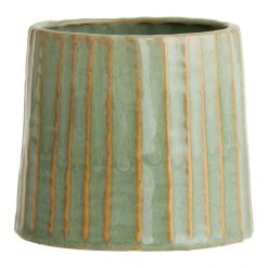 World Market Green Glazed Ceramic Tapered Ribbed Planter