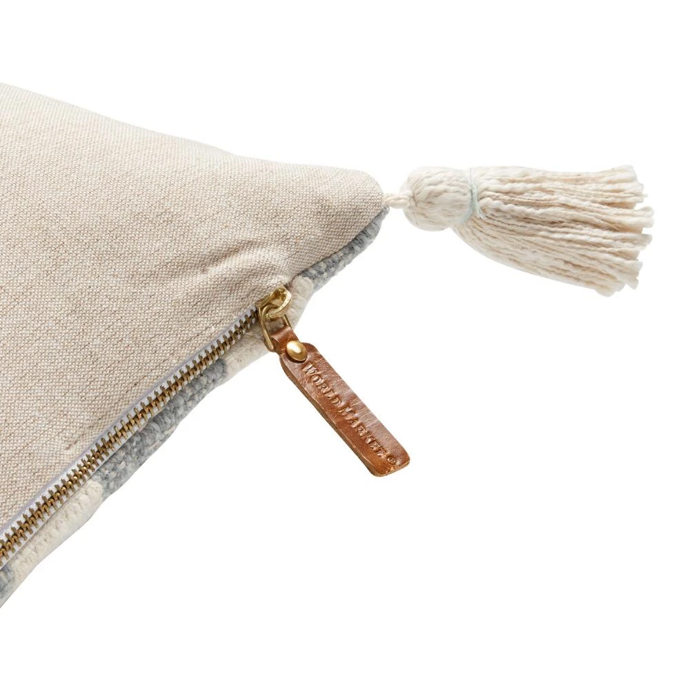 World Market Extra Wide Aqua And Ivory Broken Stripe Lumbar Pillow - Image 4