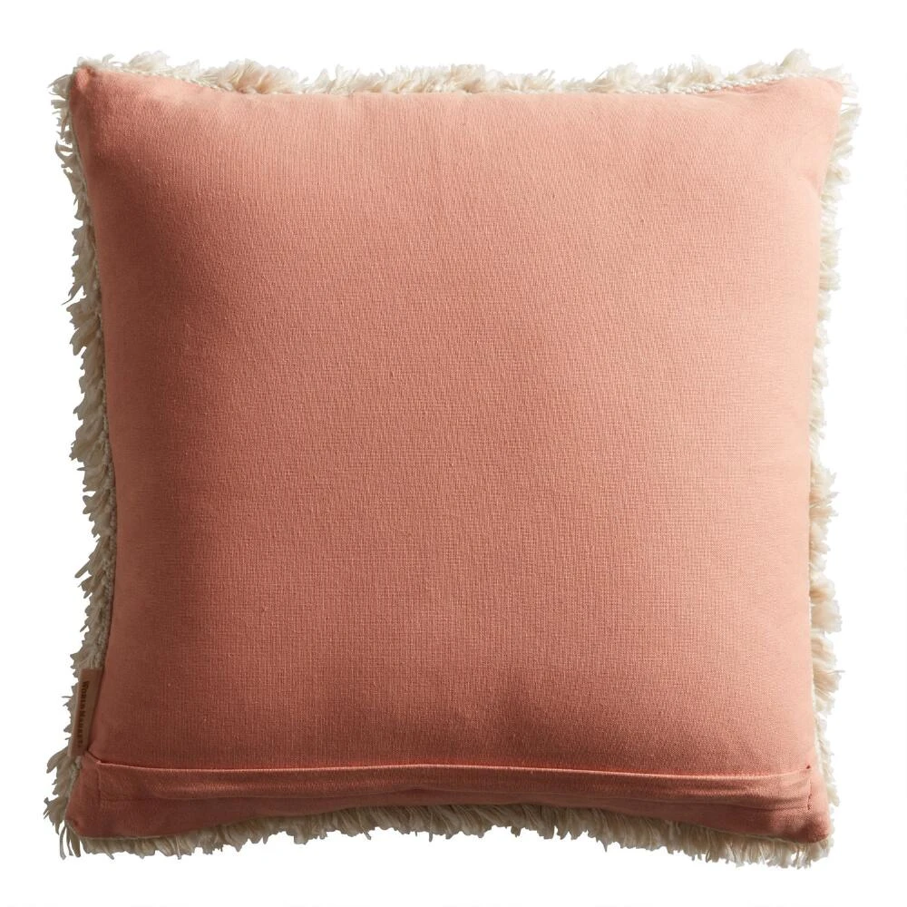World Market Ivory and Dusty Pink Shaggy Throw Pillow - Image 2
