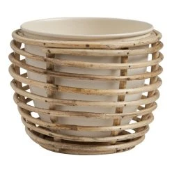 World Market Ivory Metal Planter with Rattan Cane Stand