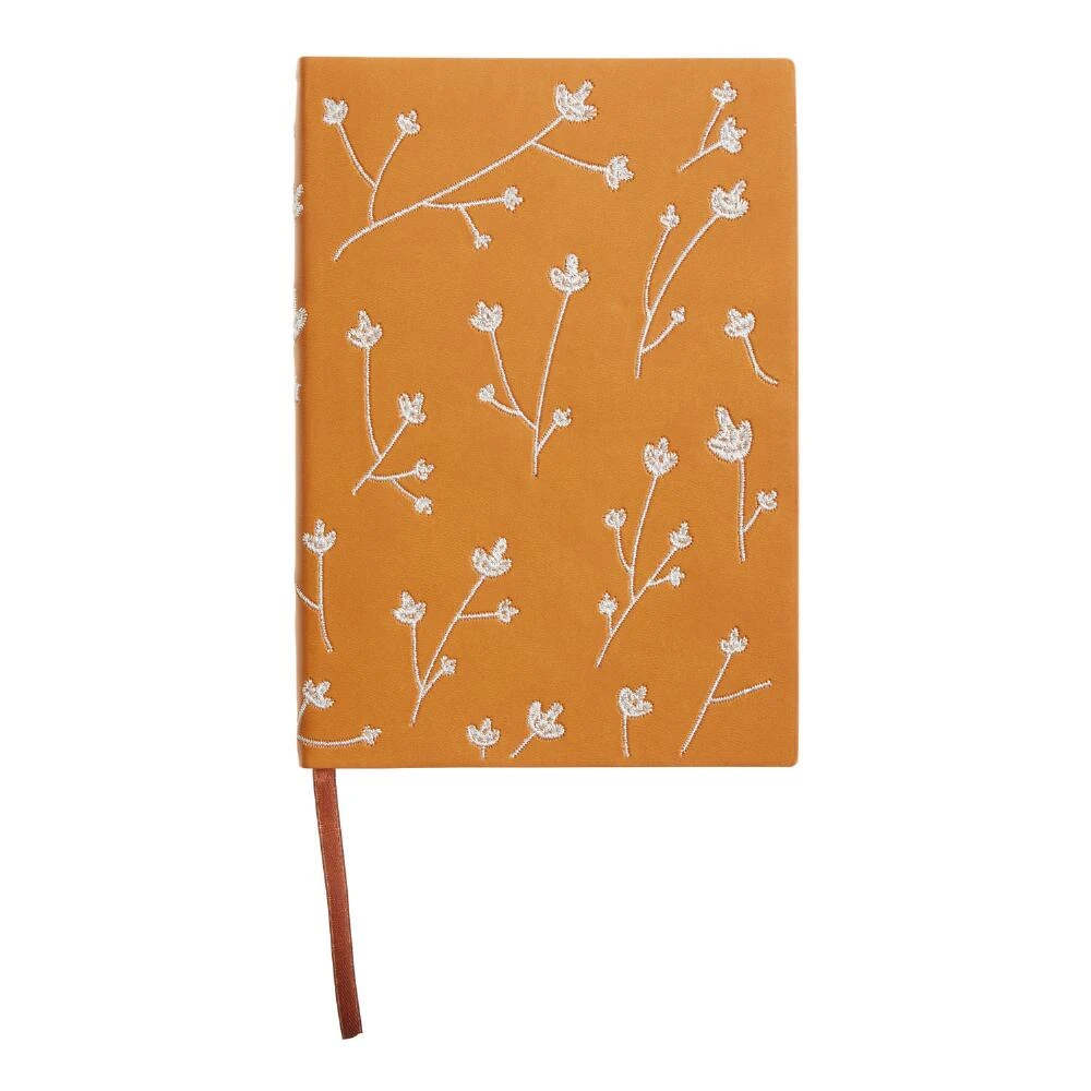 World Market Denik Orange Embroidered Floral Samantha Journal