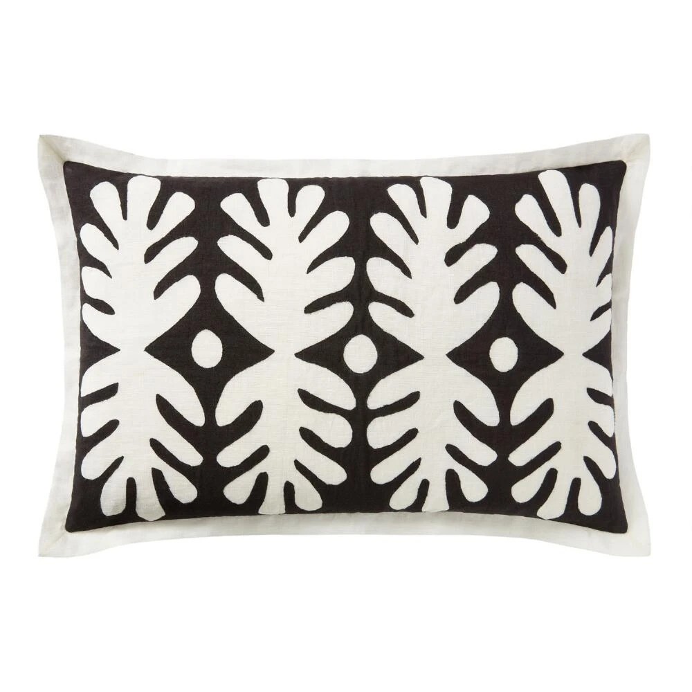 World Market Justina Blakeney Marin Black and Ivory Leaf Lumbar Pillow
