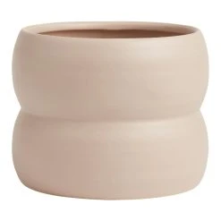 World Market Taupe Double Ring Ceramic Planter
