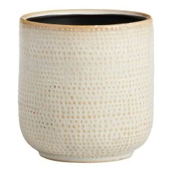 World Market Ivory Striped Dot Ceramic Planter