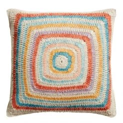 World Market Multicolor Crocheted Tile Indoor Outdoor Throw Pillow