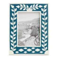 World Market Blue Floral Inlay Bone Frame