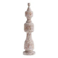 World Market Large CRAFT Hand Carved Whitewash Pillar Decor