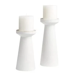 World Market White Ceramic Ribbed Taper Candle Holder