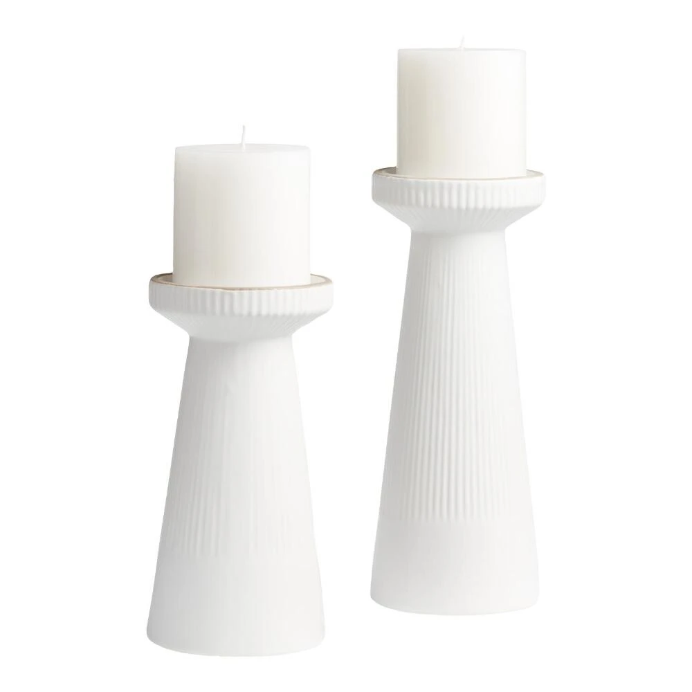 World Market White Ceramic Ribbed Taper Candle Holder