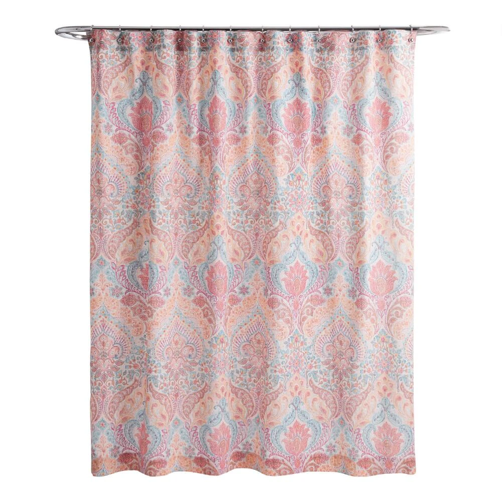 World Market Surf Damask Coral And Blue Shower Curtain