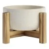 World Market White Ceramic Planter With Wood Stand