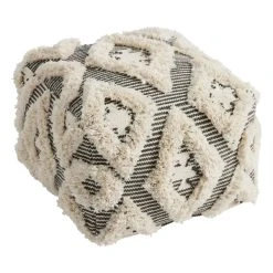 World Market Black And Ivory Moroccan Geometric Shag Pouf