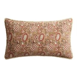 World Market Coral And Red Floral Jaipur Block Print Lumbar Pillow