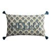 World Market Teal Floral Embroidered Hello Lumbar Pillow