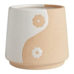 World Market Natural and White Ceramic Peace Flower Planter