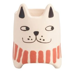 World Market Cream Hand Painted Ceramic Dog Planter