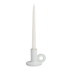 World Market White Ceramic Handled Taper Candle Holder