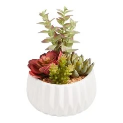 World Market Faux Succulent Arrangement in White Faceted Ceramic Pot