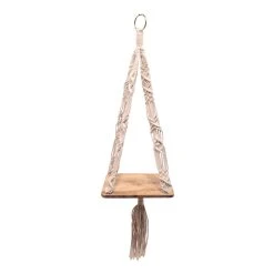 World Market Natural Macrame Plant Hanger With Wood Shelf