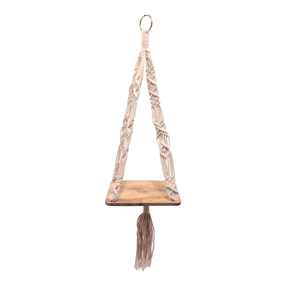 World Market Natural Macrame Plant Hanger With Wood Shelf