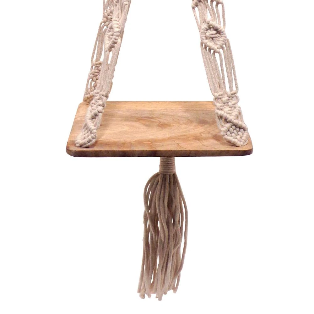 World Market Natural Macrame Plant Hanger With Wood Shelf - Image 2