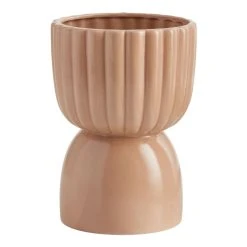 World Market Natural Ribbed Ceramic Pedestal Planter