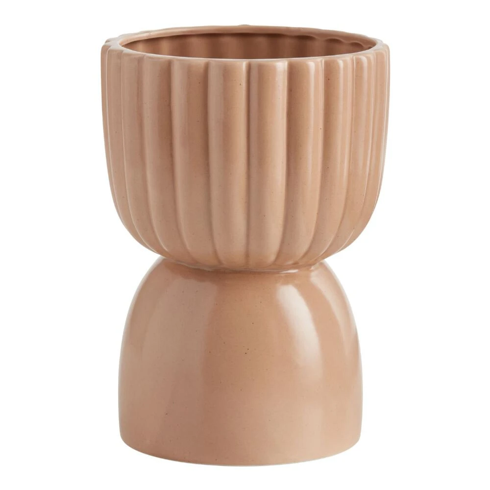 World Market Natural Ribbed Ceramic Pedestal Planter