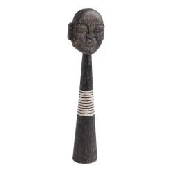 World Market Large CRAFT Black Hand Carved Mask Pillar Decor