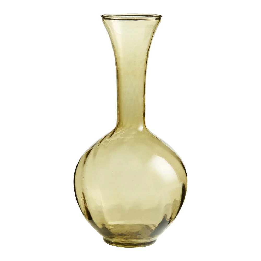 World Market Tall Olive Green Bulb Blown Glass Bud Vase