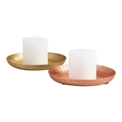 World Market Hammered Metal Pillar Candle Plate Set of 2