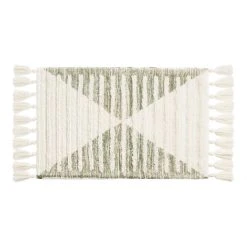 World Market Ace White And Sage Diamond Tufted Tassel Bath Mat