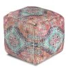 World Market Square Orange And Blue Vintage Medallion Pouf